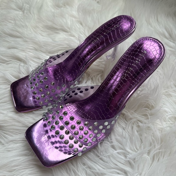 HP🌙[ Azalea Wang ] Rhinestone Star Heel Minnie Purple Peep Toe Heels - Picture 6 of 14